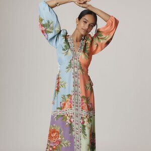 Farm Rio x Anthropologie Long-Sleeve V-Neck Maxi Dress New NWT